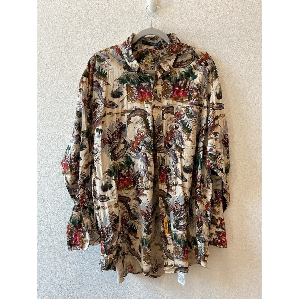 Vintage‎ Mens BD Baggies Printed Fishing Button Down Long Sleeve Shirt Medium XL